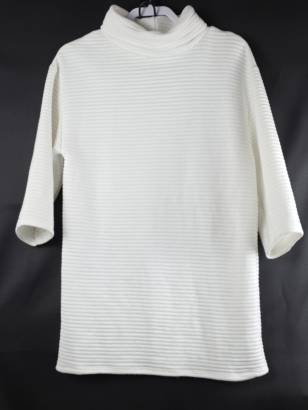 Zara Cream Ribbed Funnel-Neck Long Sleeve Dress